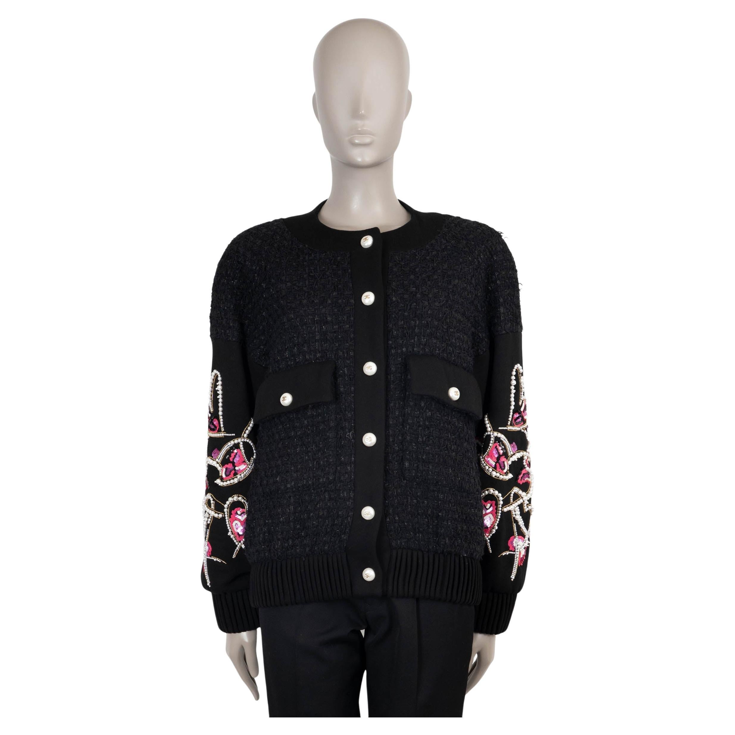 Chanel in cotone nero 22A FLORENCE PEARL 
SEQUIN TWEED BOMBER Giacca 34 XS in vendita