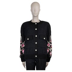 CHANEL black cotton 22A FLORENCE PEARL 
SEQUIN TWEED BOMBER Jacket 34 XS