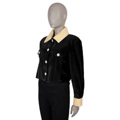 CHANEL black cotton 22B TEXTURED VELVET CROPPED Jacket 40 M