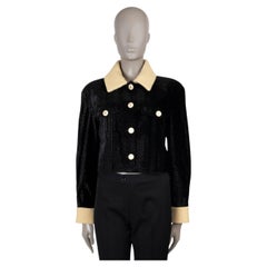 CHANEL black cotton 22B TEXTURED VELVET CROPPED Jacket 40 M