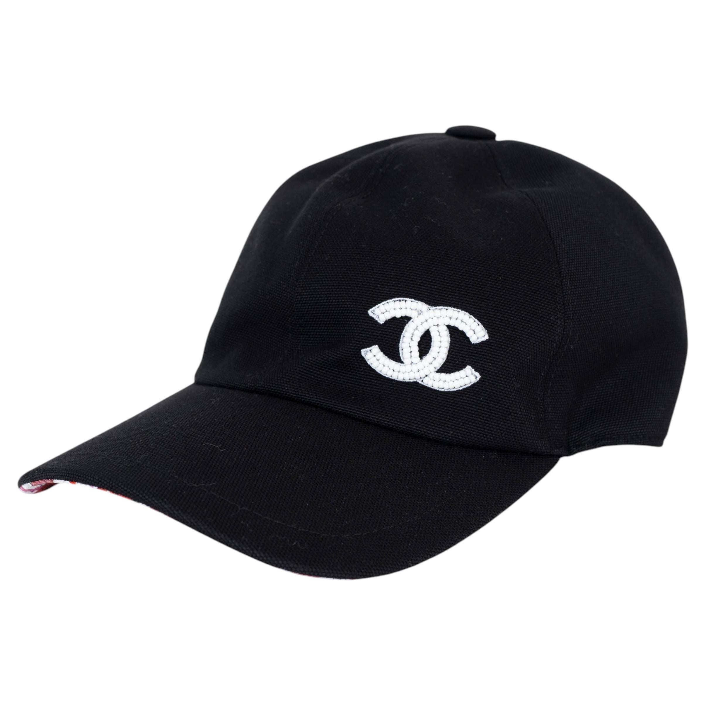 Chanel cotone nero 22P PEARL CC Cappello da baseball 56 - 58