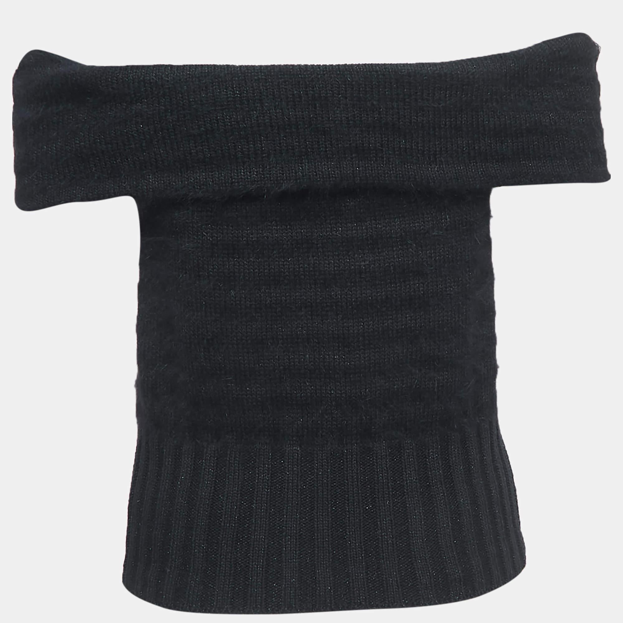 Women's or Men's Chanel Black Cotton & Angora Blend Knit Off-Shoulder Top L