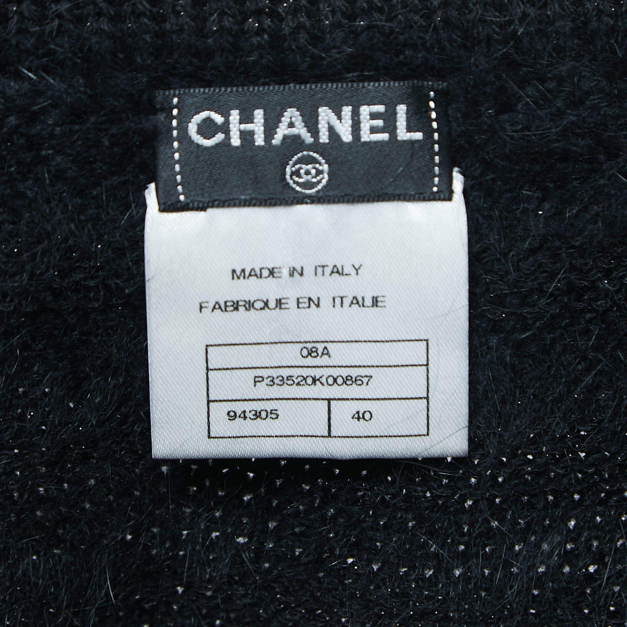 Chanel Black Cotton & Angora Blend Knit Off-Shoulder Top L 1