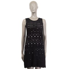 CHANEL black cotton blend 12P CROCHET Sleeveless Dress 42 L