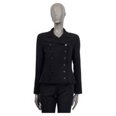 CHANEL black cotton blend 1994 DOUBLE BREASTED Blazer Jacket S