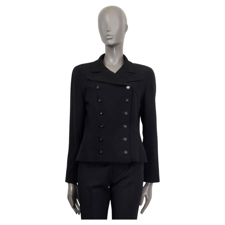 CHANEL black cotton blend 1994 DOUBLE BREASTED Blazer Jacket S at 1stDibs