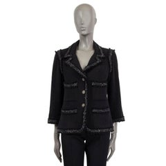 CHANEL black cotton blend 2008 08P BRAID TRIM TWEED Blazer Jacket 40 M