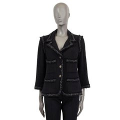 CHANEL Schwarze Blazerjacke aus Baumwollmischung 2008 08P BRAID TRIM TWEED 40 M