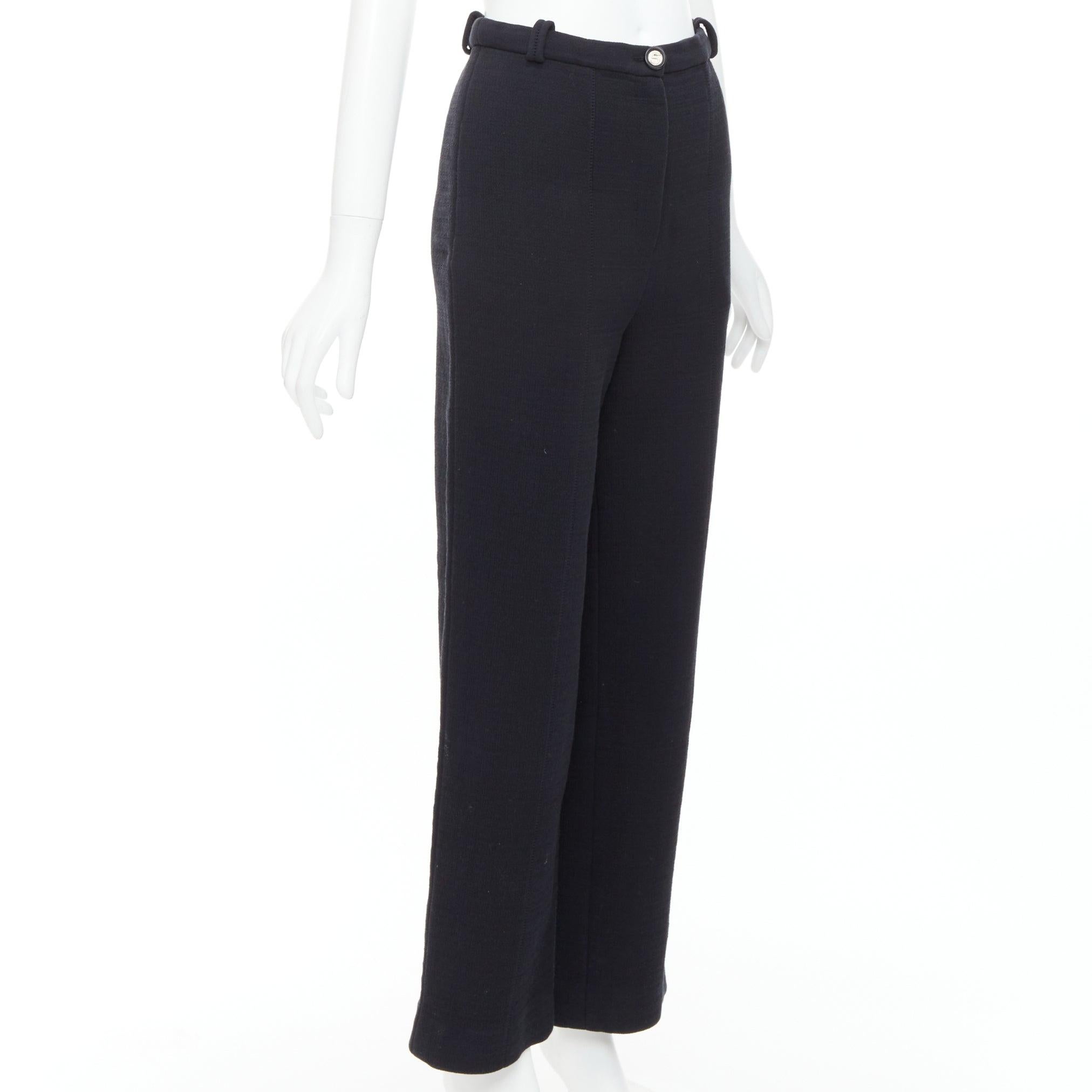 Black CHANEL black cotton blend 5 crystal button structured pants FR36 S For Sale