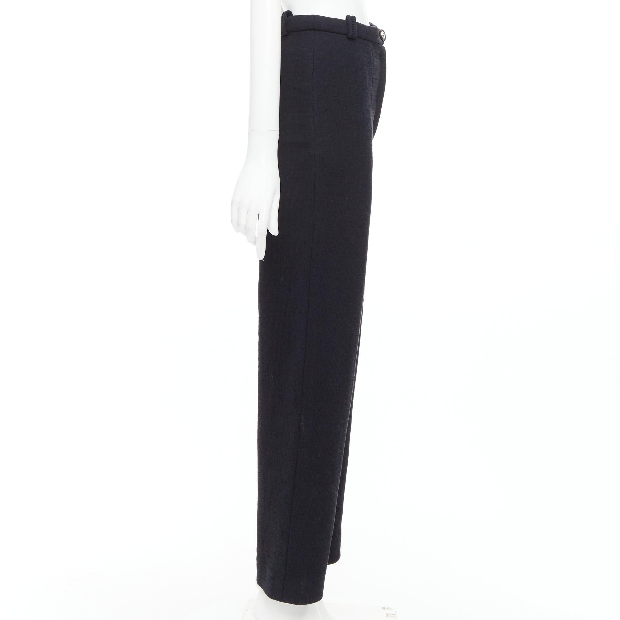 CHANEL black cotton blend 5 crystal button structured pants FR36 S In Good Condition For Sale In Hong Kong, NT