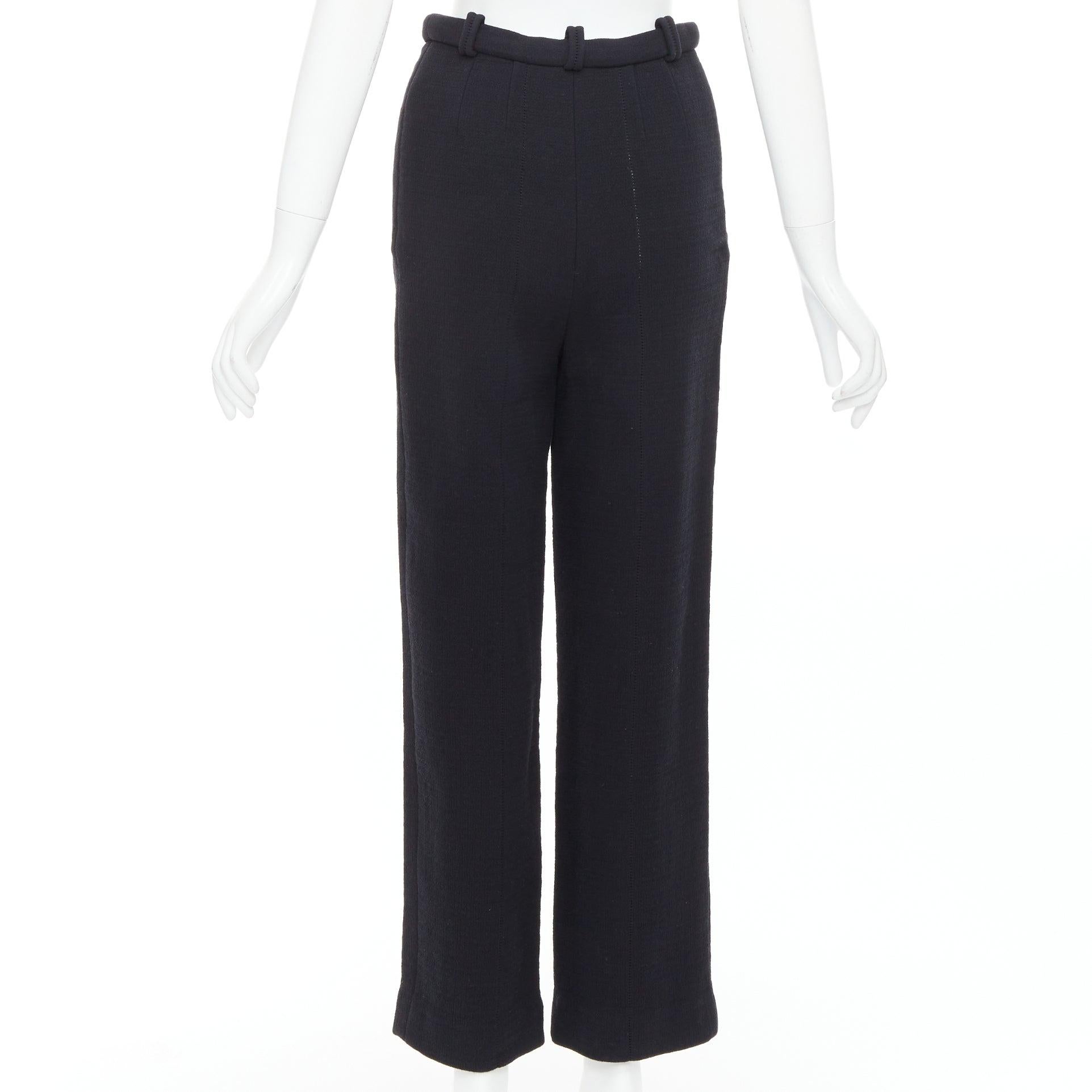 Women's CHANEL black cotton blend 5 crystal button structured pants FR36 S For Sale
