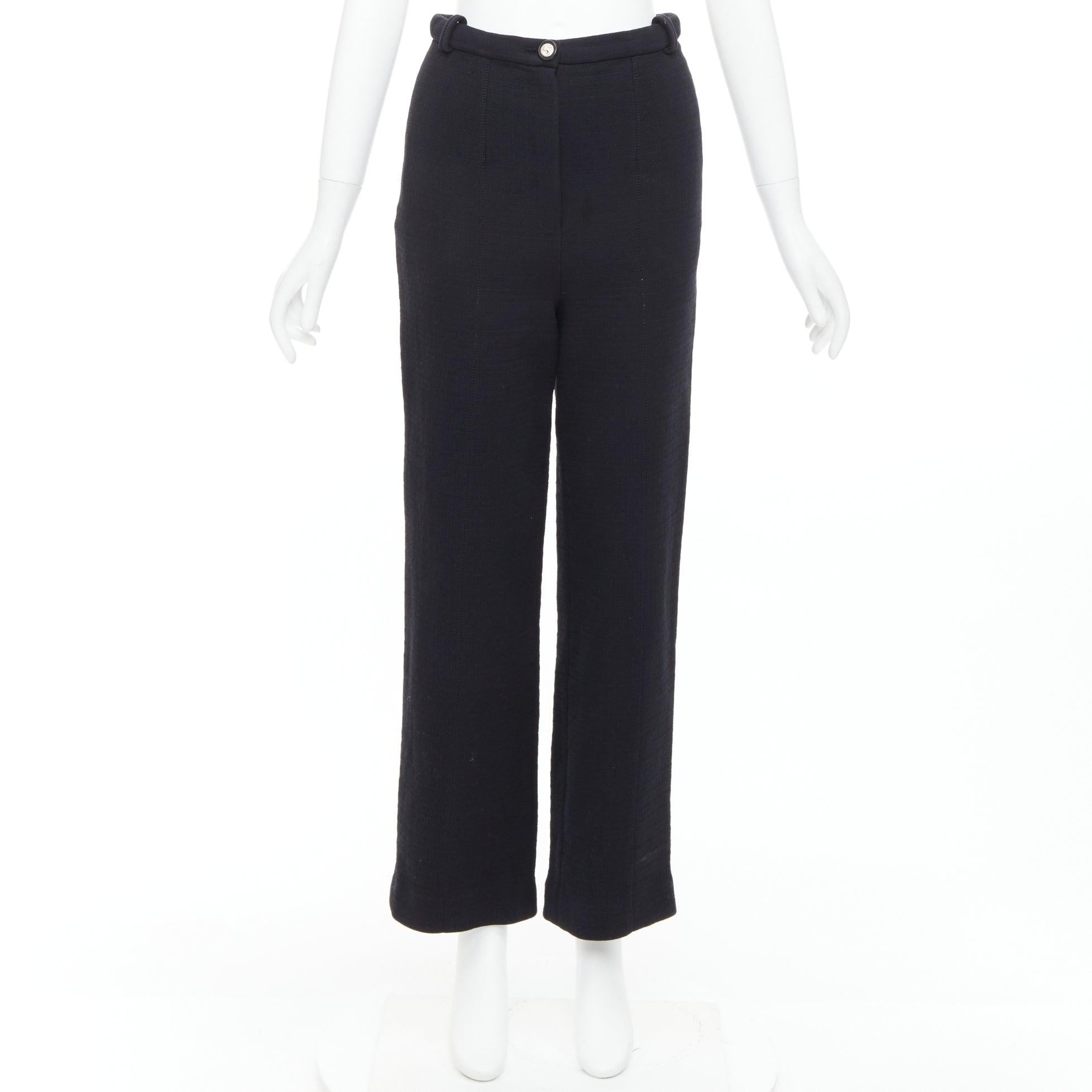 CHANEL black cotton blend 5 crystal button structured pants FR36 S For Sale 4