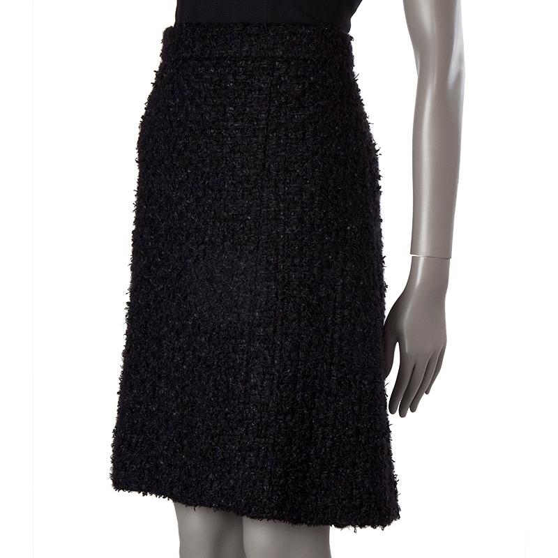 Black CHANEL black cotton blend BOUCLE TWEED HIGH WAISTED A-Line Skirt 36 XS