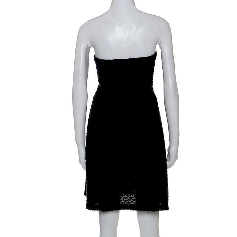 Chanel Black Cotton Blend Fish Scale Pattern Knit Strapless Dress M For ...