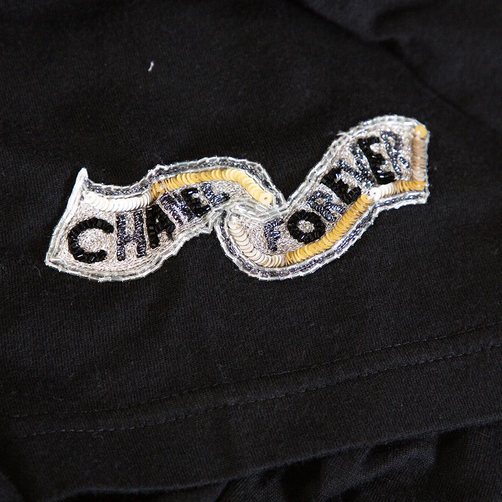 Chanel Black Cotton 'Chanel Forever' Applique T-Shirt L 2