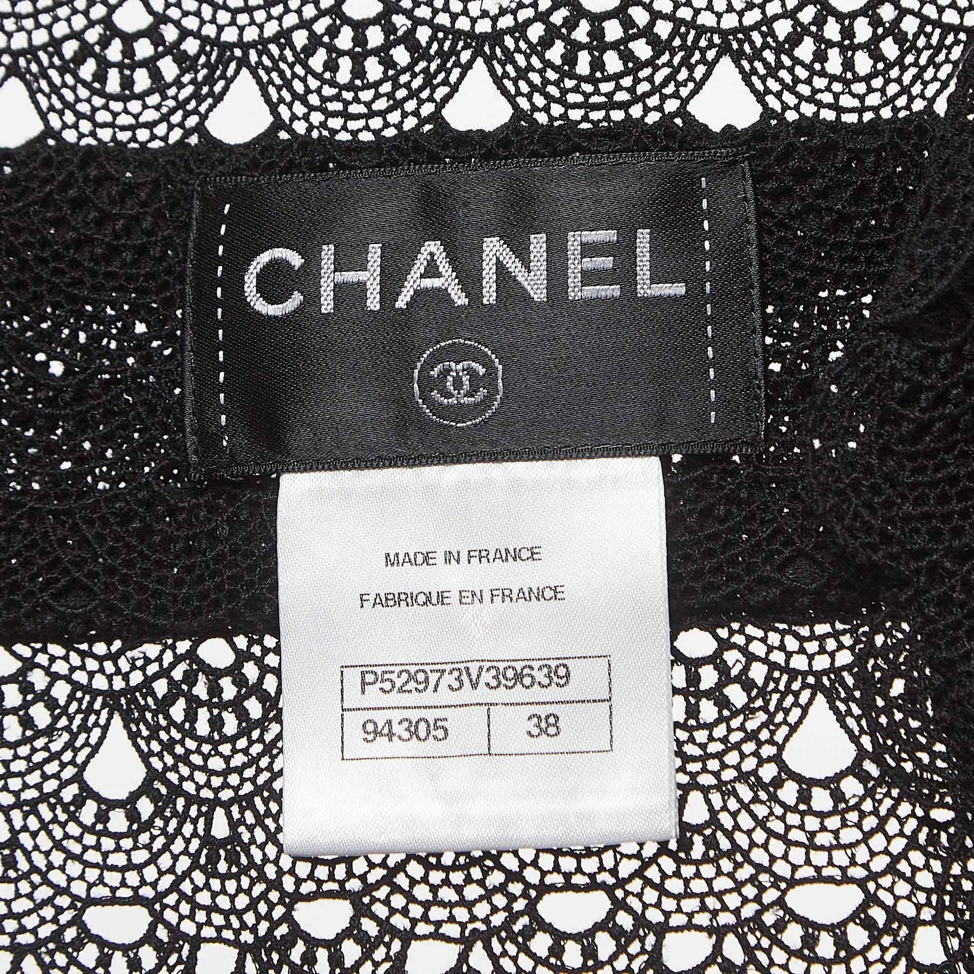 Chanel Black Cotton Crochet Semi Sheer Buttoned Wrap Dress M 1