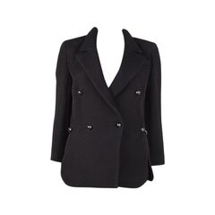 CHANEL black cotton Double Breasted PEARL CHAIN Blazer Jacket 36 XS