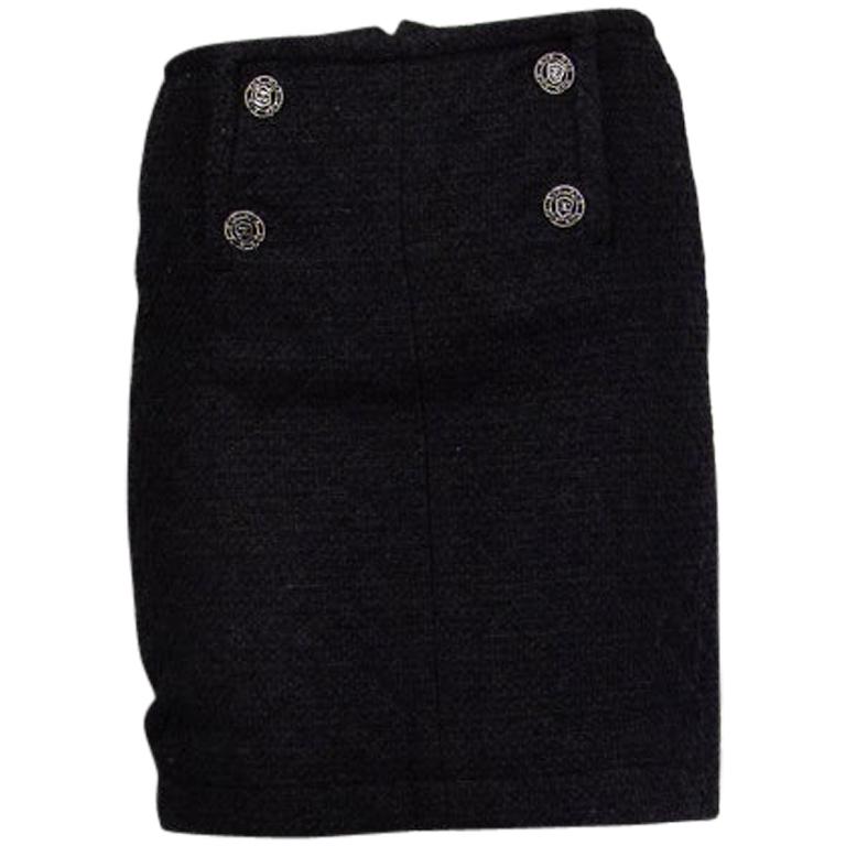 CHANEL black cotton DOUBLE BREASTED TWEED MINI Skirt 34 XXS
