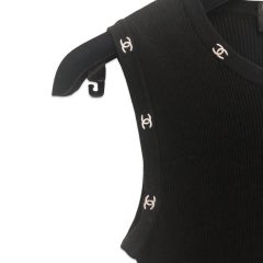Chanel black cotton in embroidered white "CC" i sleeveless top