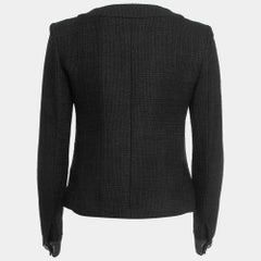 Chanel Black Cotton & Lace Button Front Collarless Jacket