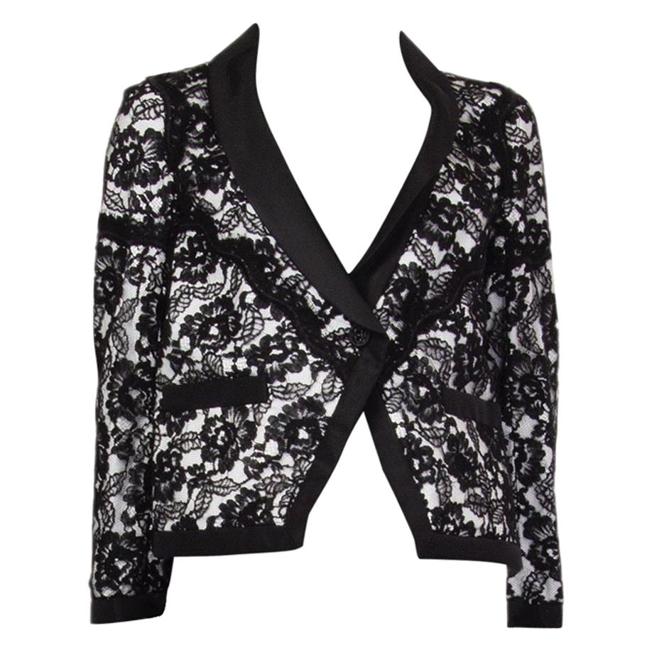 CHANEL black cotton LACE LAYERED Blazer Jacket 38 S For Sale