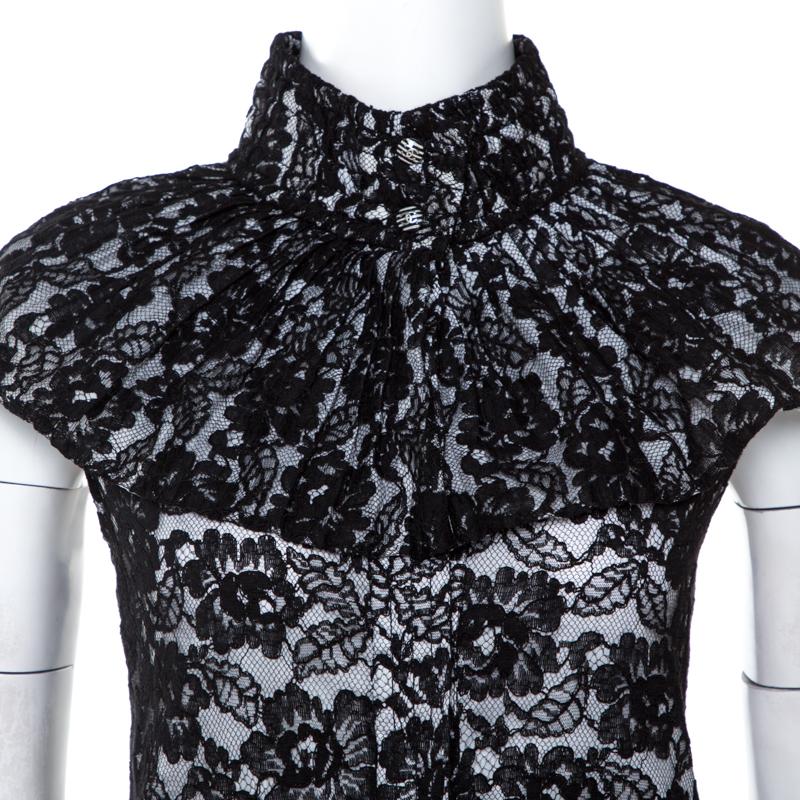 Women's Chanel Black Cotton Lace Sleeveless Shift Dress L
