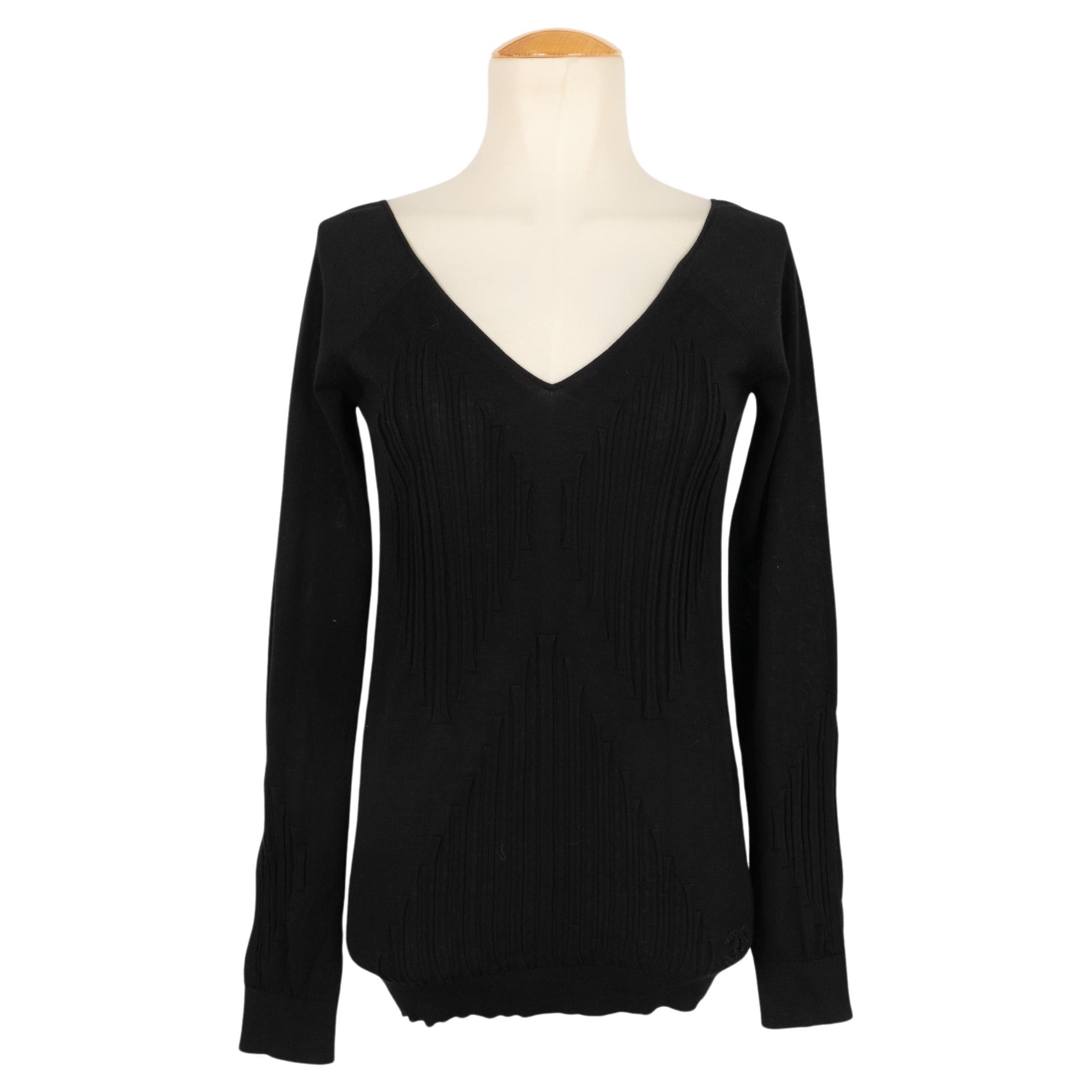 Chanel Black Cotton Long-sleeved Top For Sale