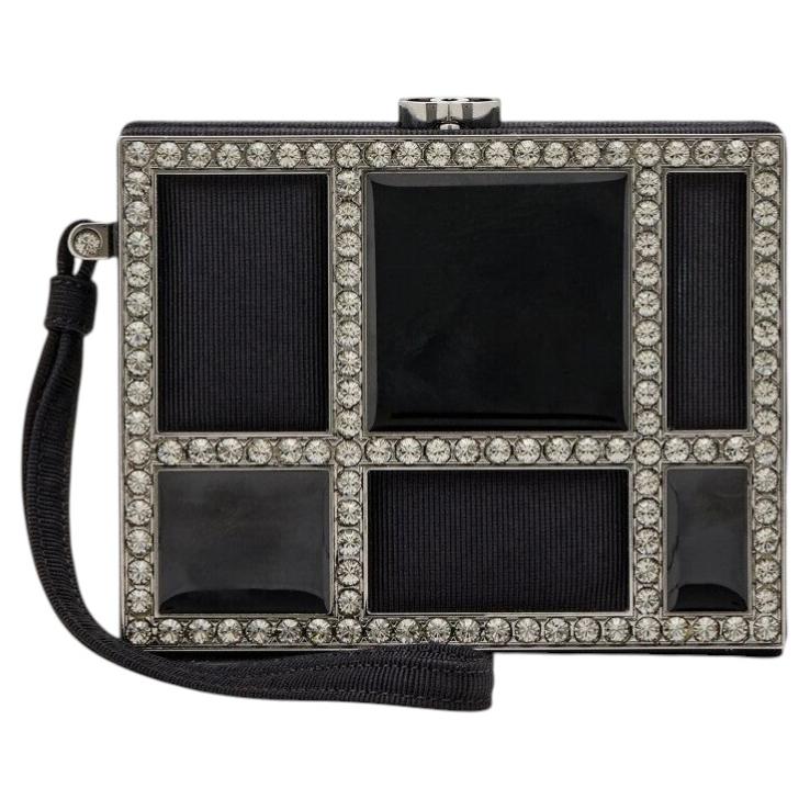 Chanel Schwarze Minaudière-Tasche aus Baumwollpiqué, Plexiglas und Strass