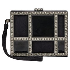 Pochette Chanel nera in piqué di cotone, plexiglass e strass