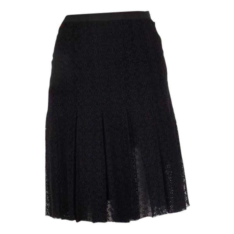 CHANEL black cotton polyamide LACE PLEATED Skirt 48 XXL