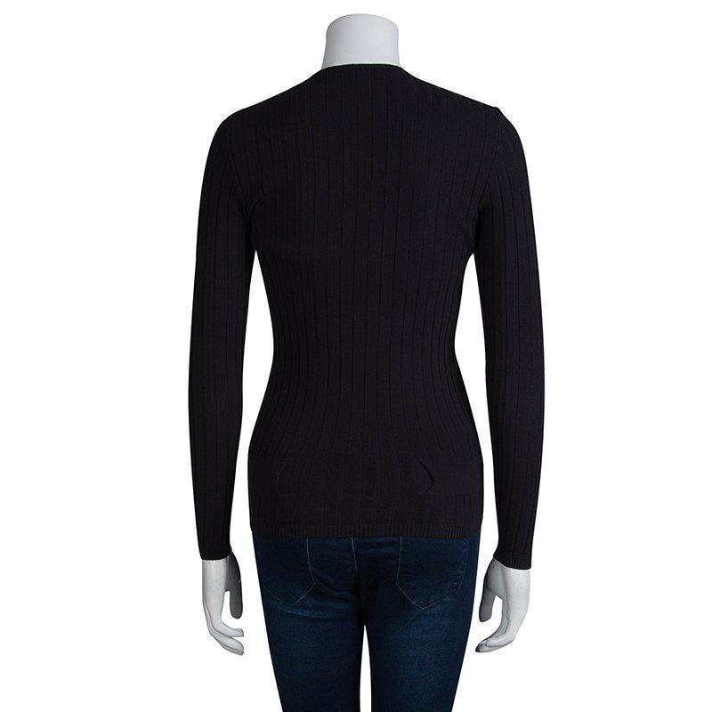 Chanel Black Cotton Ribbed Knit Sweater S In Good Condition In Dubai, Al Qouz 2