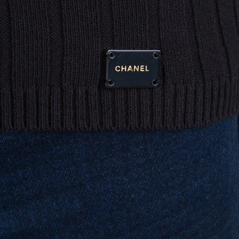 Chanel Black Cotton Ribbed Knit Sweater S 1