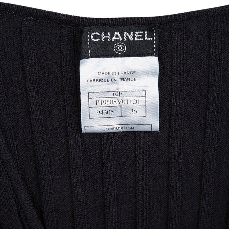 Chanel Black Cotton Ribbed Knit Sweater S 2