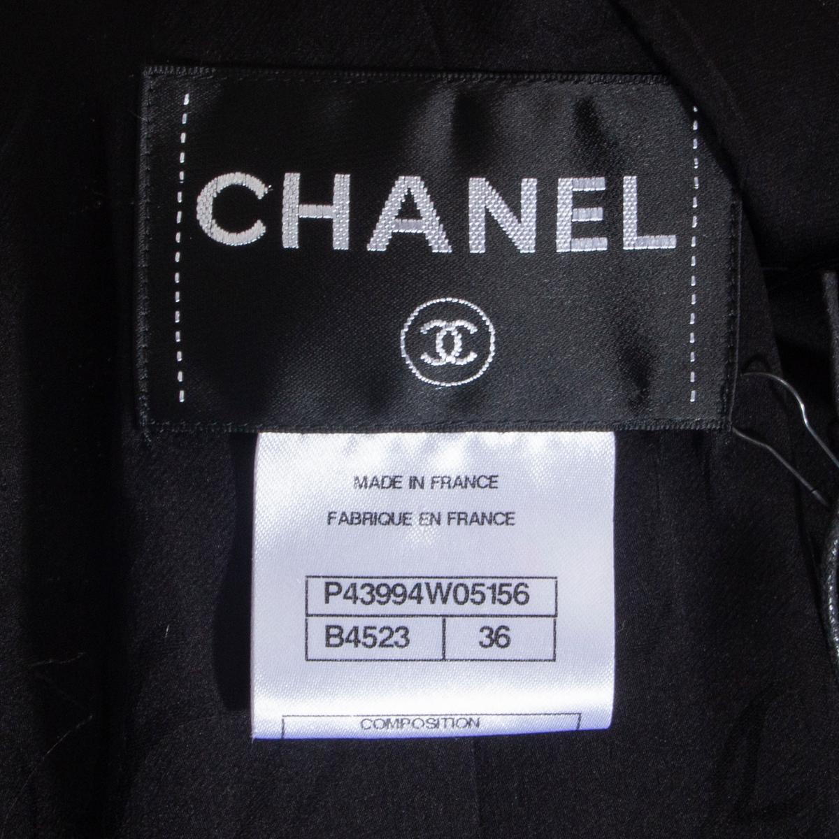 Black CHANEL black cotton SATIN LAPEL CROPPED Tweed Blazer Jacket 36 XS For Sale