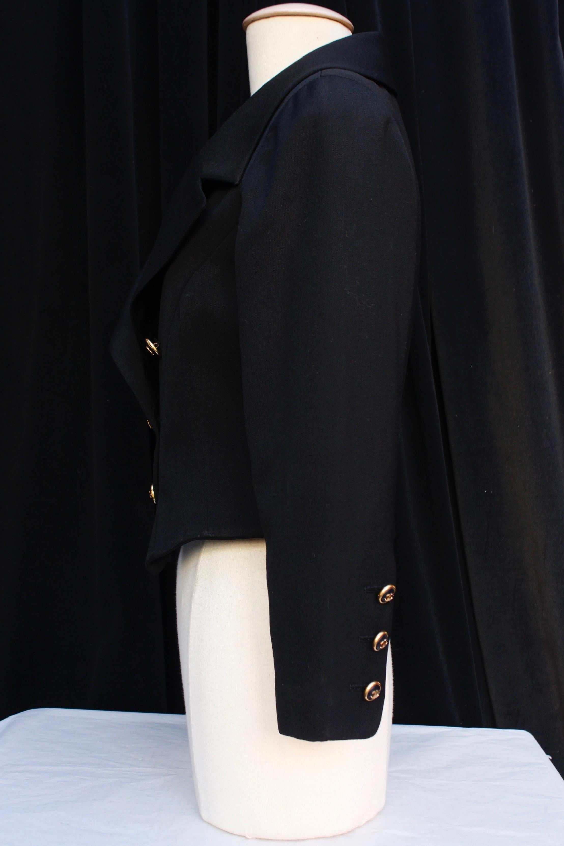 Chanel black cotton short jacket, 1990’s   In Excellent Condition For Sale In Paris, FR