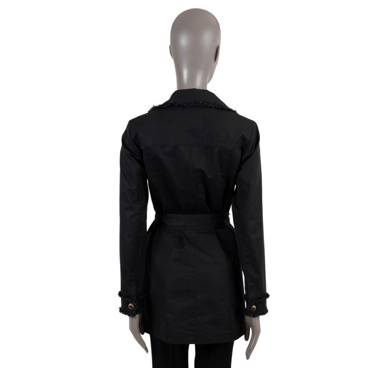 Women's CHANEL black cotton silk 2010 10P TWEED TRIM TRENCH Coat Jacket 36 XS For Sale