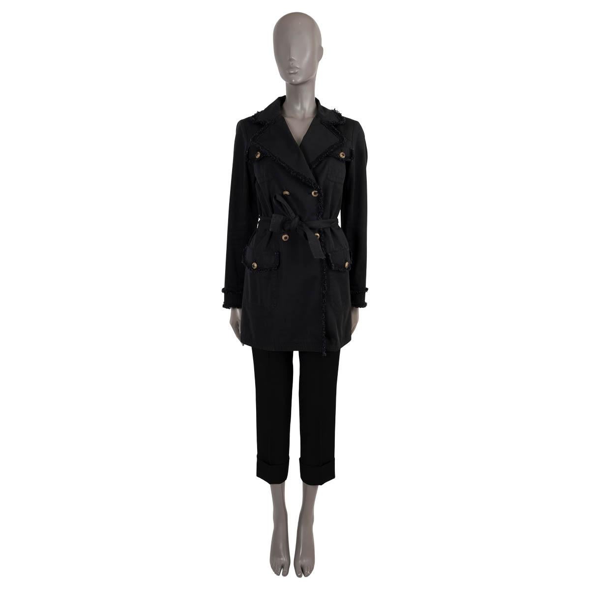 CHANEL black cotton silk 2010 10P TWEED TRIM TRENCH Coat Jacket 36 XS For Sale 1