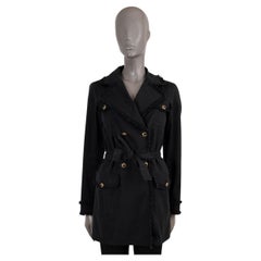 CHANEL black cotton silk 2010 10P TWEED TRIM TRENCH Coat Jacket 36 XS
