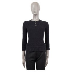 CHANEL black cotton silk 2018 18P TEXTURED RIB KNIT HENLEY Sweater 38 S