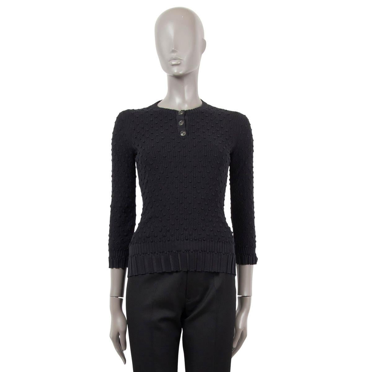 Women's CHANEL black cotton silk 2018 18P TEXTURED RIB-KNIT Sweater 38 S
