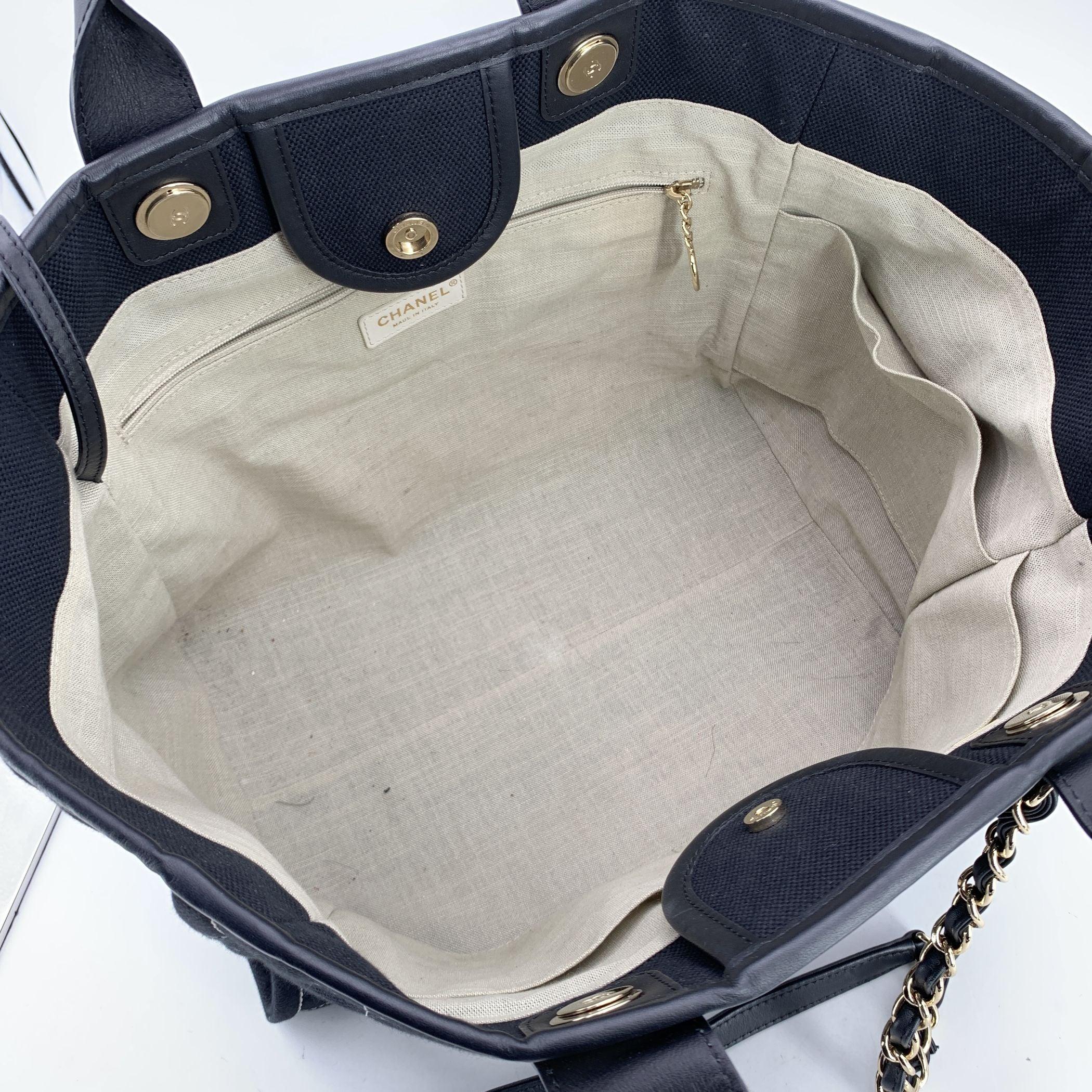 Women's Chanel Black Cotton Square Stitching Deauville Tote Shoulder Bag For Sale