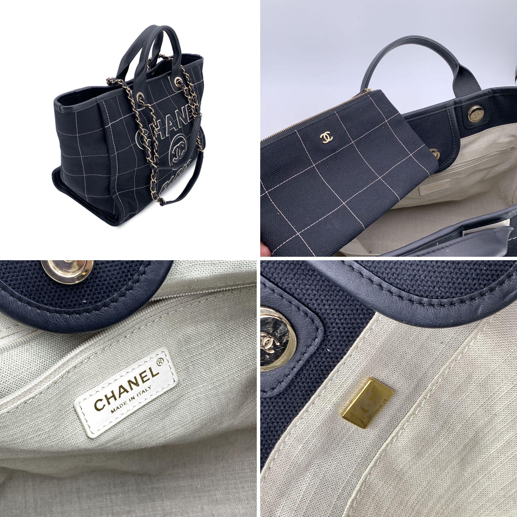 Chanel Black Cotton Square Stitching Deauville Tote Shoulder Bag For Sale 2