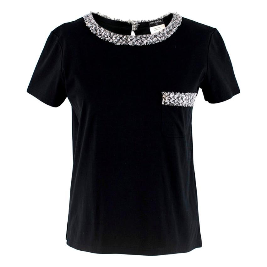 Rare Chanel 1996 CC Velour Cropped Top T-shirt Black at 1stDibs