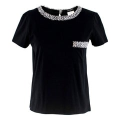 Chanel Black Cotton T-Shirt With Tweed Trim 34 XS