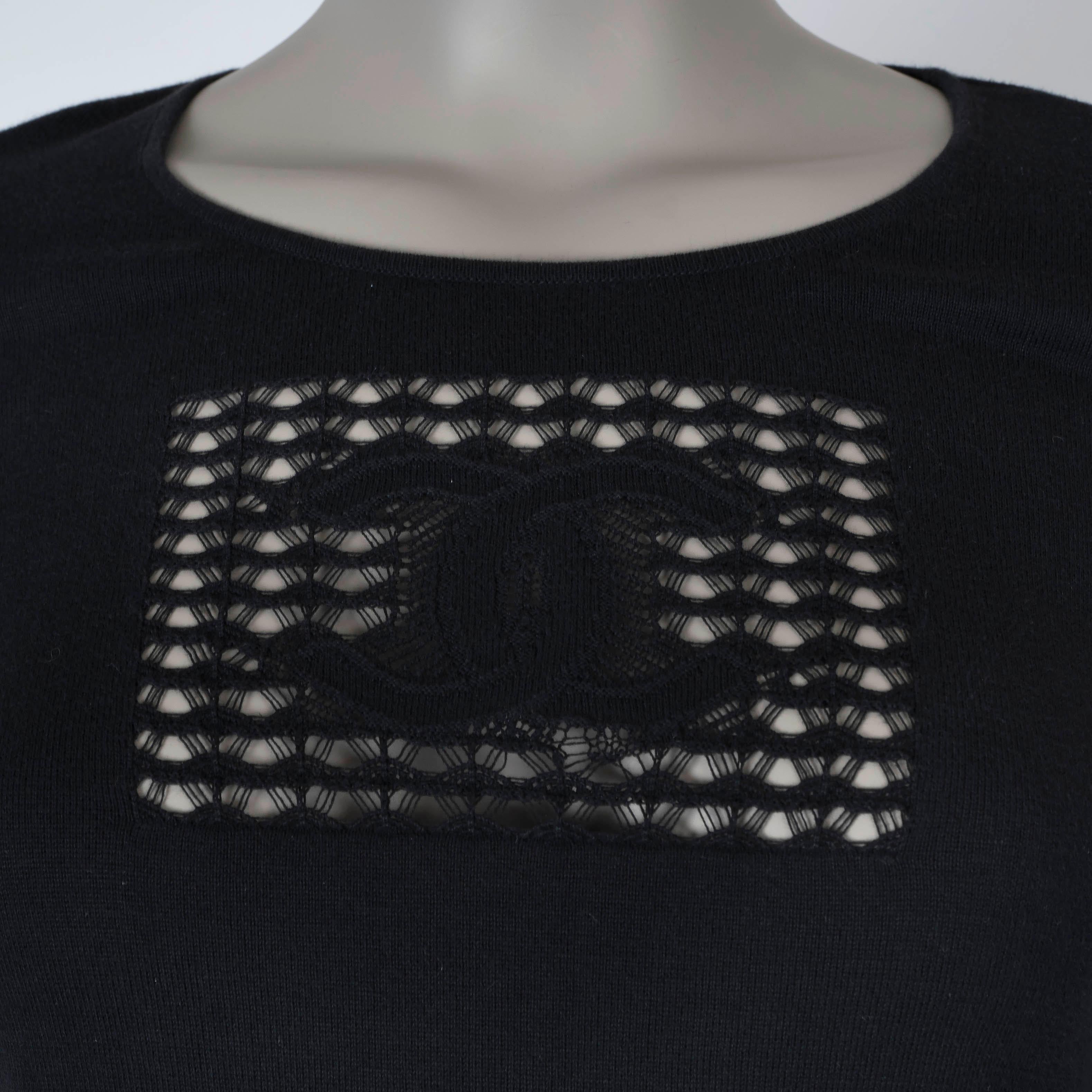 CHANEL black cotton VINTAGE CC LACE KNIT Sweater XS / S For Sale 1