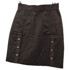 Chanel Vintage Black A-Line Skirt with Gold Buttons, Size M