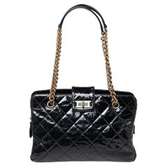Chanel Black Crackled Glazed Quilted Leather Reissue Chain Tote