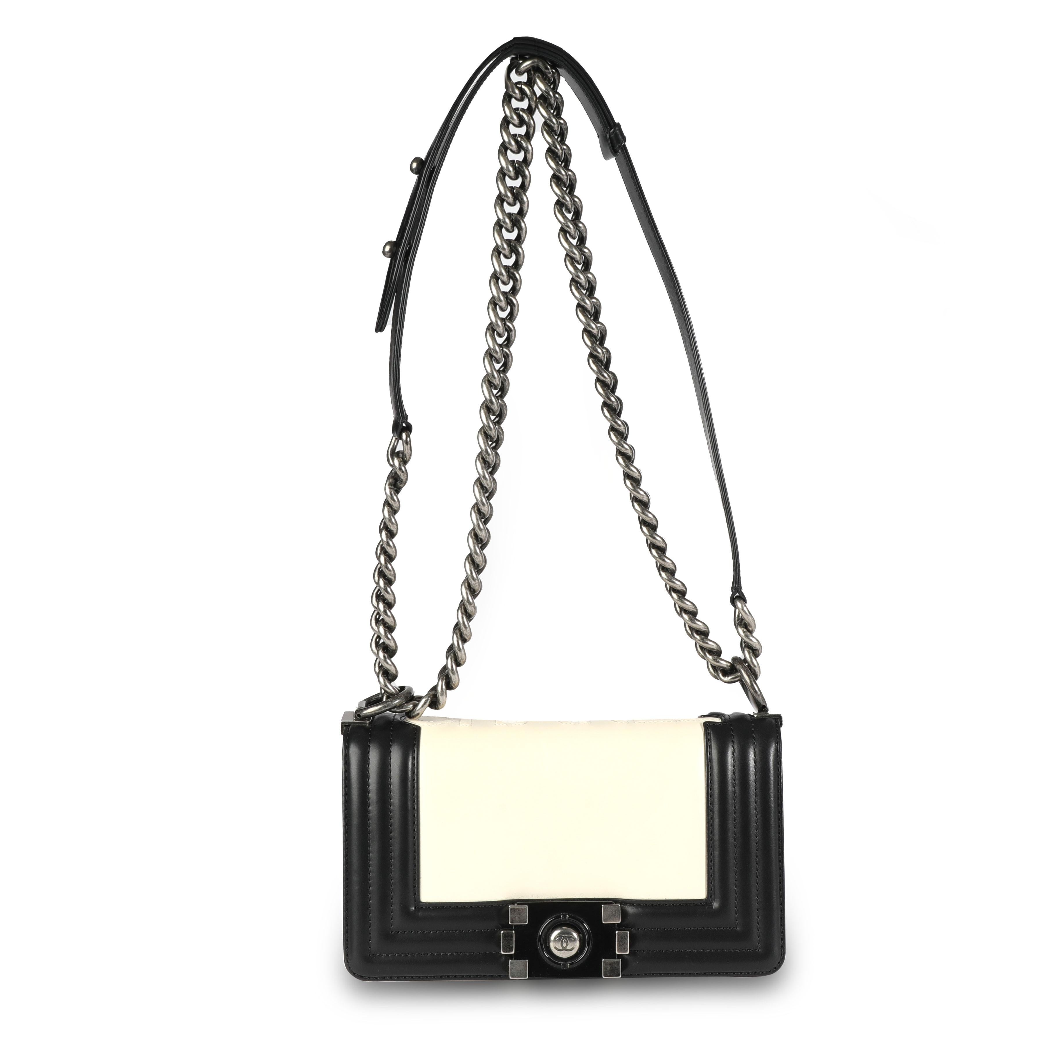 Chanel Black & Cream Calfskin Leather Small Boy Bag 1