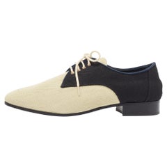 Chanel Black/Cream Canvas CC Lace Up Derby  Size 38.5