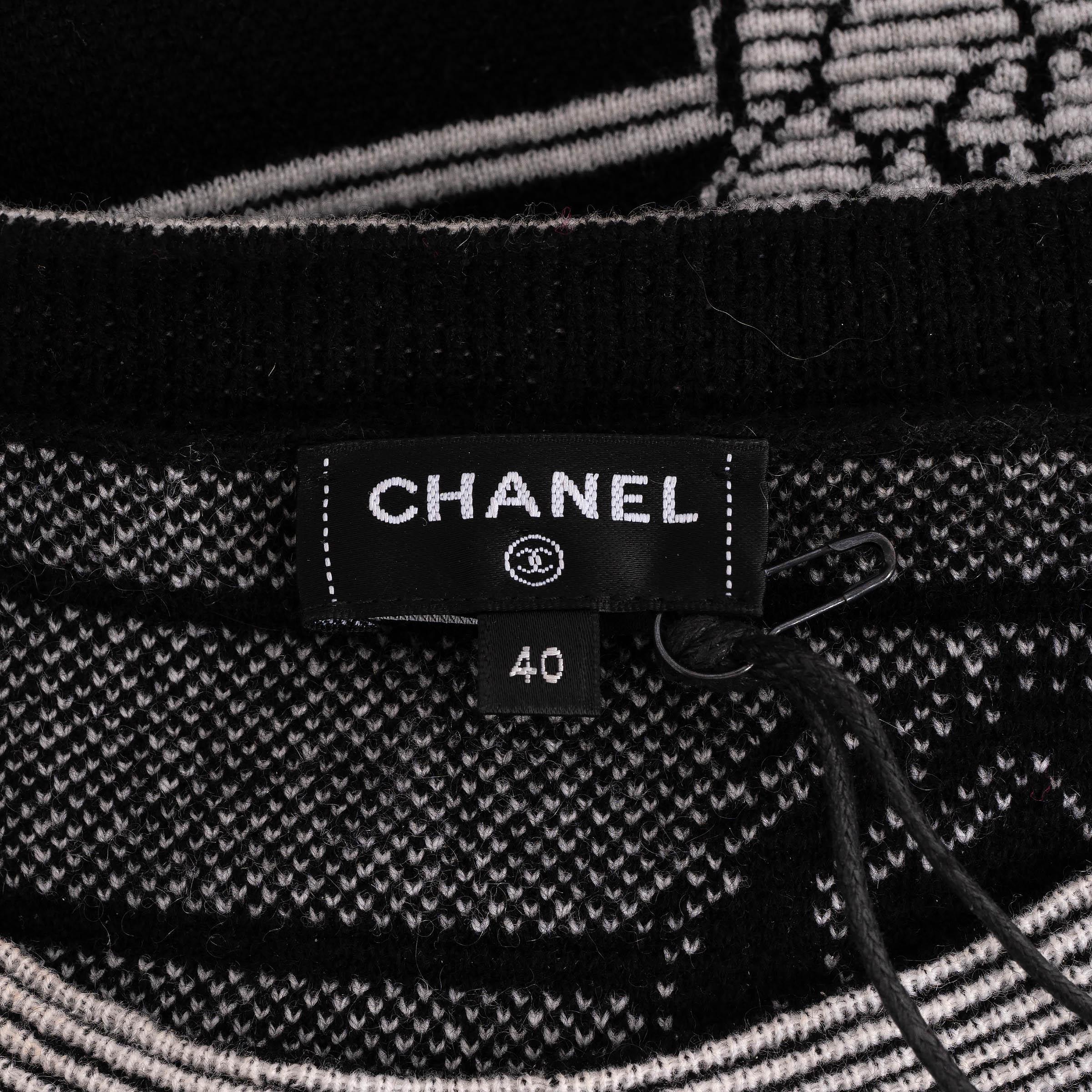 CHANEL black & cream cashmere 23K CAMELLIA STRIPED Sweater 40 M 3